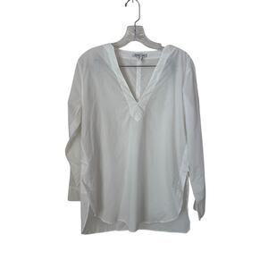 Helmut Land Lawn Cotton V-Neck Long Sleeve White Size Small